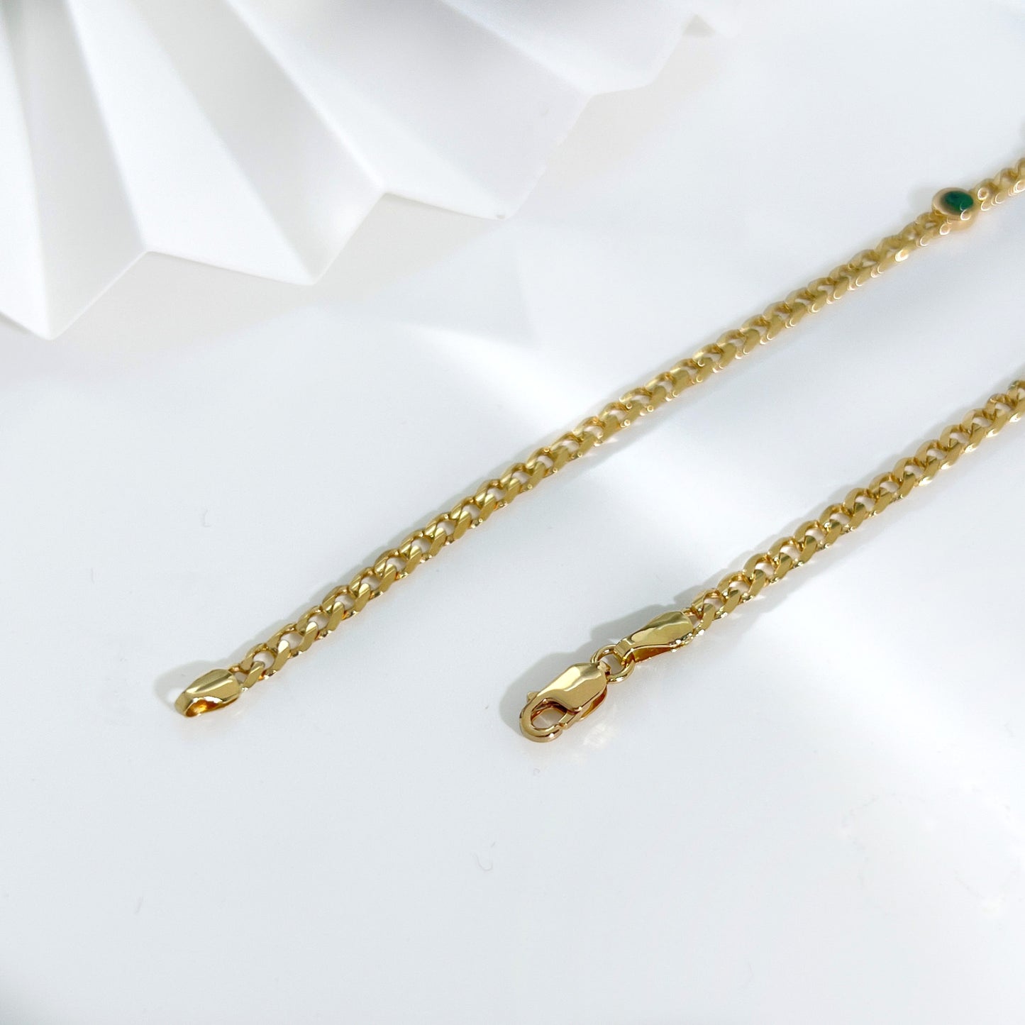 Malachite Trio Stones of Transformation | 18K Yellow Gold Cuban Chain Link Bracelet
