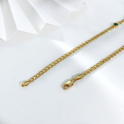 Malachite Trio Stones of Transformation | 18K Yellow Gold Cuban Chain Link Bracelet