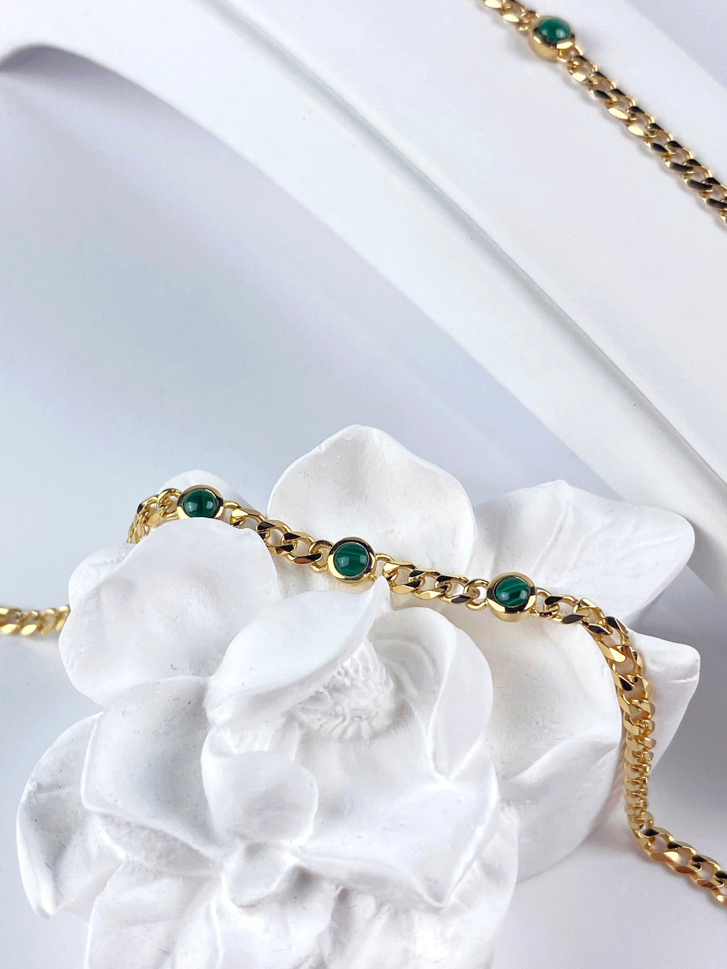 Malachite Trio Stones of Transformation | 18K Yellow Gold Cuban Chain Link Bracelet