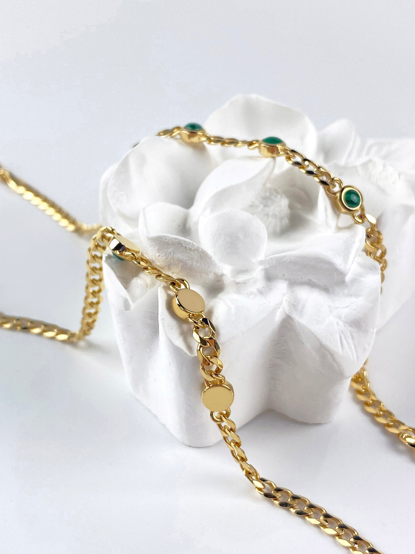 Malachite Trio Stones of Transformation | 18K Yellow Gold Cuban Chain Link Bracelet