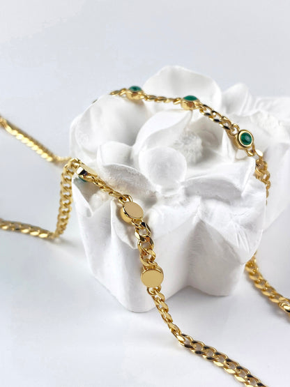Malachite Trio Stones of Transformation | 18K Yellow Gold Cuban Chain Link Bracelet